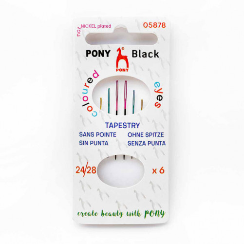 Pony Black Nickel-Free Tapestry Needles with Color Eyes Sizes 24/26/28 05878